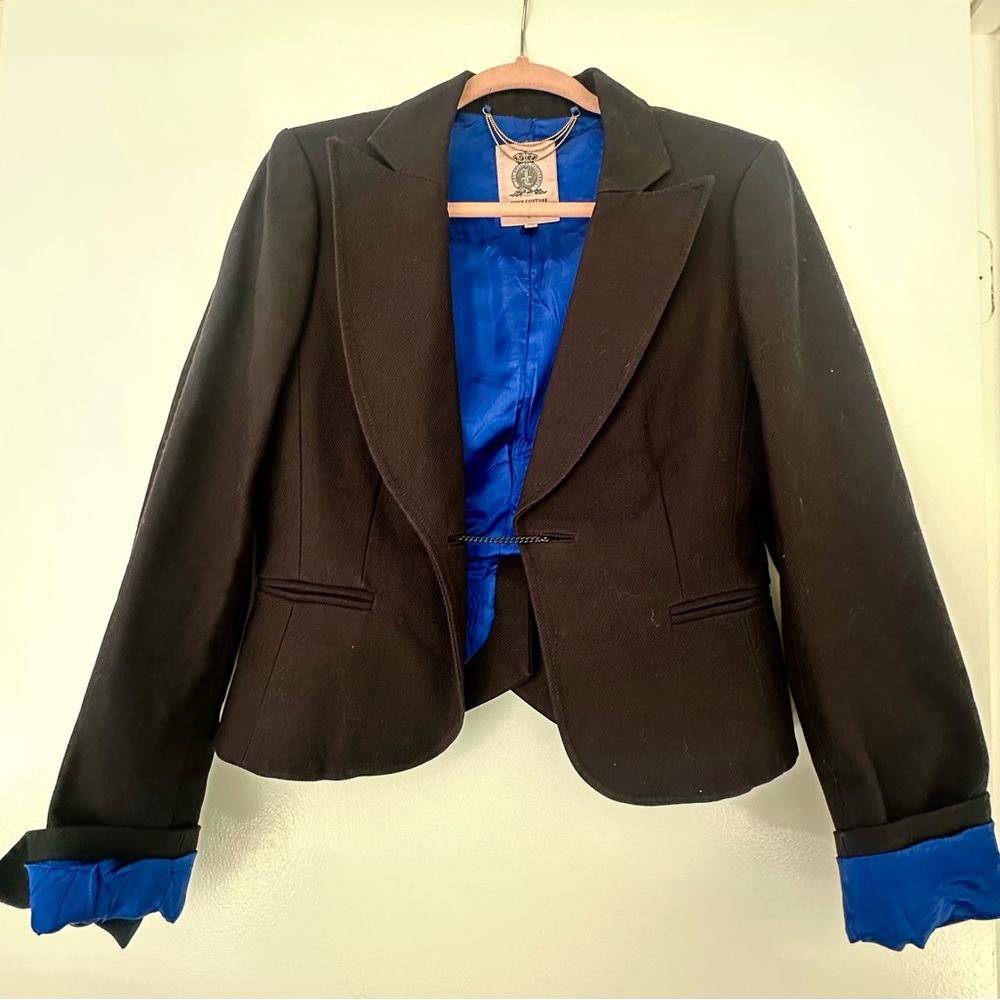 Juicy Couture Black Blazer with Vibrant Blue Lining